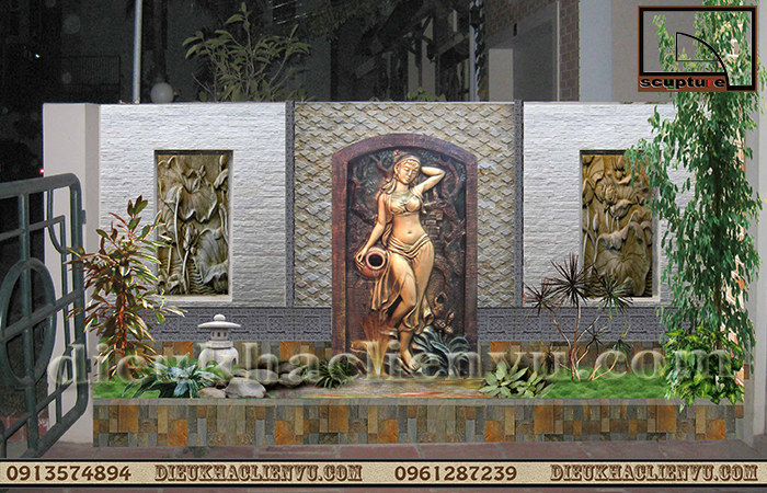 Không gian nội thất đẹp với phù điêu cô gái composite